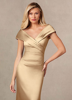 Azazie Ludlow Venta final Vestido de Champán de Satén Elástico de Corte Sirena con Plisado image6