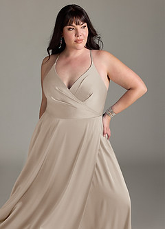 Azazie Davis Vestidos de damas de honor Vestido de Escarcha de Satén Elástico de Corte en A con Plisado image11