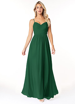 Azazie Lisbon Robes de demoiselle d'honneur Robe Trapèze en Mousseline de soie Encolure en Forme de Cœur Vert Foncé image5