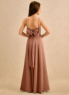 Azazie Chamomile Girls Formal Flower Girl Dresses Bronzer A-Line Pleated Stretch Satin Dress image1