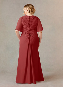 Azazie Carson Mother of the Bride Dresses Rust A-Line V-Neck Lace Chiffon Dress image7