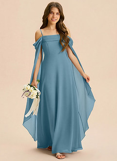 Azazie Moana Junior Linia A Pofałdowany Szyfon Długość podłogi Młodsza druhna Sukienka image3