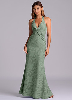 Azazie Valerie 신부 들러리 드레스 인어 주름진 플로럴 번아웃 바닥 길이 드레스 image3