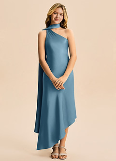 Azazie Briony Junior Vestido Bermudas de Cetim elástico de Bainha com Plissado image7