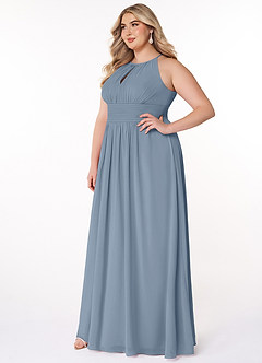 Azazie Bonnie Bridesmaid Dresses Dusty Blue A-Line Keyhole Ruched Chiffon Dress image8
