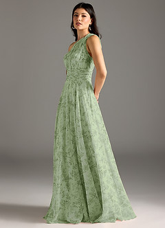 Azazie Charlize Jurken voor bruidsmeisjes Jurk van Chiffon met A-Lijn One-Shoulder Groene Varen Bloemen image4