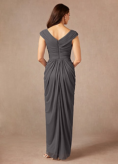 Azazie Lisolette Final Sale Steel Grey Sheath Pleated Mesh Dress image2