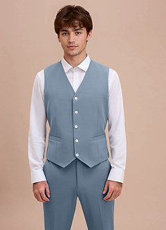 front Ethan 더스티 블루 세련된 직조 슈트 조끼
