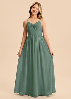 Azazie Zeya Junior Eucalyptus A-Line Chiffon Dress image5