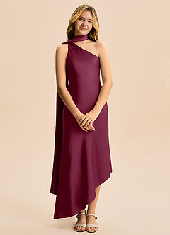 Azazie Briony Junior Etui Plissee Stretch-Satin Kleid Maulbeerrot image7