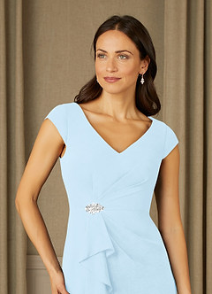 Azazie Nola vestidos de madre de la novia Vestido de Azul Cielo de Gasa de Recto con Cuello en V Plisado image4