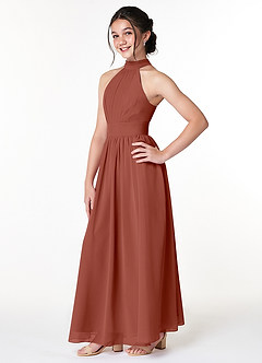 Azazie Iman Junior Auburn A-Line Pleated Chiffon Dress image3