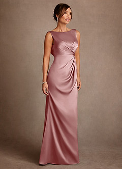 Azazie Baltimore Mother of the Bride Dresses Dusty Rose A-Line Pleated Stretch Satin Dress image4