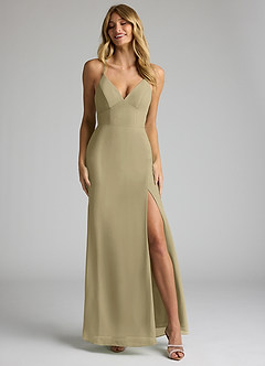 Azazie Becca Bridesmaid Dresses Moss Green Sheath V-Neck Chiffon Dress image4