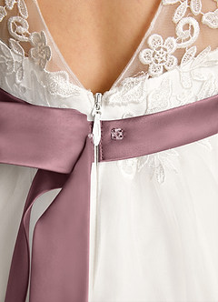 Azazie Lettie Flower Girl Dresses Ivory Vintage Mauve Ball-Gown Lace Dress image6