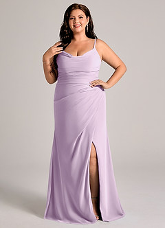 Azazie Deandra Bridesmaid Dresses Frosted Lilac Mermaid Pleated Chiffon Dress image7