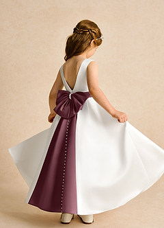 Azazie Cherry Flower Girl Dresses Ivory Sangria Ball-Gown Pleated Matte Satin Dress image4
