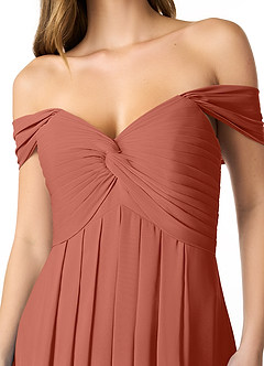 Azazie Kaitlynn Abiti da Damigella Abito Convertibile Impero in Chiffon Increspato Argilla image5
