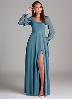 Azazie Leonia Bridesmaid Dresses Bermuda A-Line Long Sleeve Mesh Dress image1