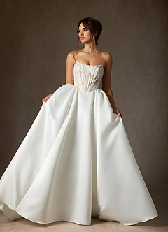 Azazie Mirabeth Vestidos de novia Vestido de Blanco Diamante Champán de Encaje de Corte Princesa con Sin tirantes image3