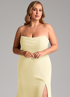 Azazie Saige Vestidos de damas de honor Vestido de Sorbete De Limón de Gasa de Corte en A Convertible con Vestidos sin tirantes image11