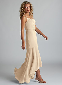 Azazie Summer Bridesmaid Dresses Champagne Mermaid Scoop Cowl Chiffon Dress image3
