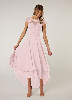 Azazie Shonda At-home Try On Dresses Blushing Pink Lace Chiffon Dress image1