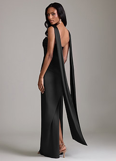 Azazie Jasmyn Bridesmaid Dresses Black Sheath Strapless Stretch Satin Dress image2