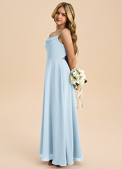 Azazie Shale Junior Sky Blue A-Line Bow Chiffon Dress image2