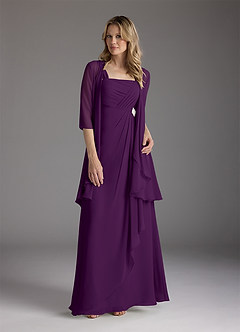 Azazie Weisz Mother of the Bride Dresses Grape A-Line Square Neckline Pleated Chiffon Dress image9