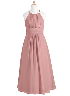 Azazie Bonnie Junior Dusty Rose A-Line Pleated Chiffon Dress image5