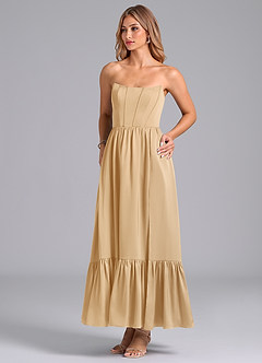 Azazie Leilana Robes de demoiselle d'honneur Robe Trapèze en Satin extensible Corset Or image5