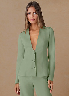 Elara Dusty Sage Refined Weave Tailored Blazer