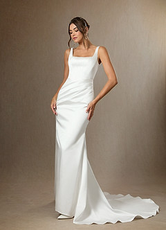 Azazie Wynona Wedding Dresses Diamond White Mermaid Square Neckline Double Faced Satin Dress image5