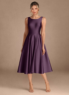 Azazie Fulton Mother of the Bride Dresses Plum A-Line Pleated Stretch Satin Dress image5