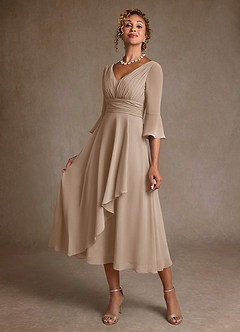 Azazie Aerynne Mother of the Bride Dresses Taupe A-Line Pleated Chiffon Dress image3