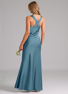 Azazie Kamila Brautjungfernkleider A-Linie Plissee Stretch-Satin Kleid Bermudablau image2