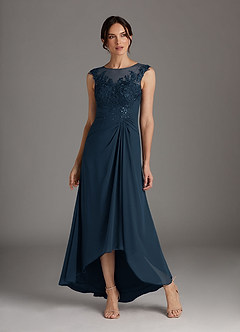 Azazie Endora Final Sale Dark Navy A-Line Scoop Lace Chiffon Dress image1