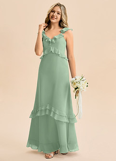 Azazie Tavie Junior Vestido de Matcha de Gasa de Corte en A con Volante image1