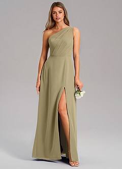 Azazie Phaedra Bridesmaid Dresses Moss Green A-Line One Shoulder Chiffon Dress image1
