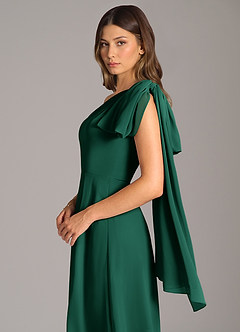 Azazie Tella Bridesmaid Dresses Emerald A-Line One Shoulder Chiffon Dress image8