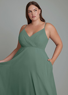 Azazie Amani Bridesmaid Dresses Sea Moss A-Line Pleated Chiffon Dress image12