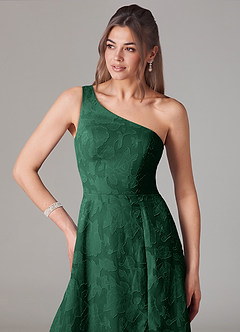 Azazie Ellianna Bridesmaid Dresses Dark Green A-Line One Shoulder Floral Burnout Dress image6