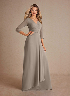 Azazie Mayfield Mother of the Bride Dresses Taupe A-Line Pleated Chiffon Dress image4