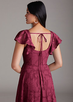 Azazie Bondi Bridesmaid Dresses Burgundy A-Line Side Slit Floral Burnout Dress image10