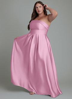 Azazie Lucienne Bridesmaid Dresses Candy Pink A-Line Strapless Stretch Satin Convertible Dress image9