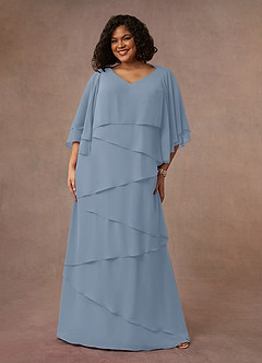 Azazie OHara vestidos de madre de la novia Vestido de Azul Polvoriento de Gasa de Corte En A con Cuello en V image10