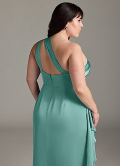 Azazie Maive Robes de demoiselle d'honneur Robe Fourreau en Satin extensible Rayé Aqua image12