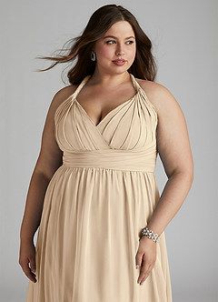 Azazie Ashia Bridesmaid Dresses Champagne A-Line Pleated Chiffon Dress image10