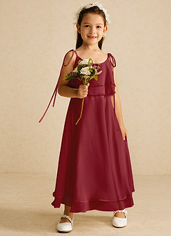Azazie Temi Flower Girl Dresses Pomegranate A-Line Spaghetti Strap Chiffon Dress image2